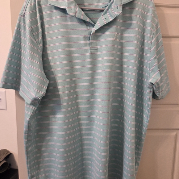 Rhoback Men's Polo Shirt - Aqua and White Stripes - Picture 1 of 3
